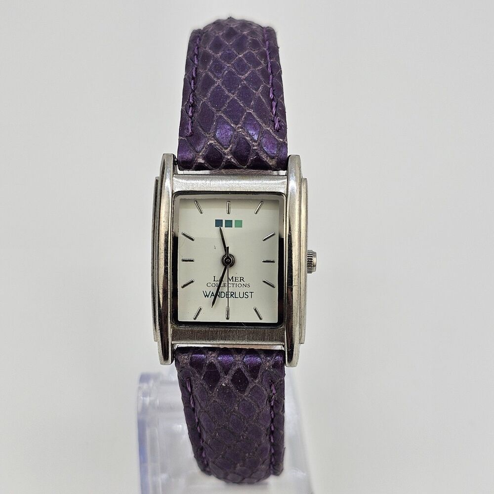 La Mer Collection Women's Watch 22MM White Dial Purple Leather Bands New Battery - Picture 4 of 14